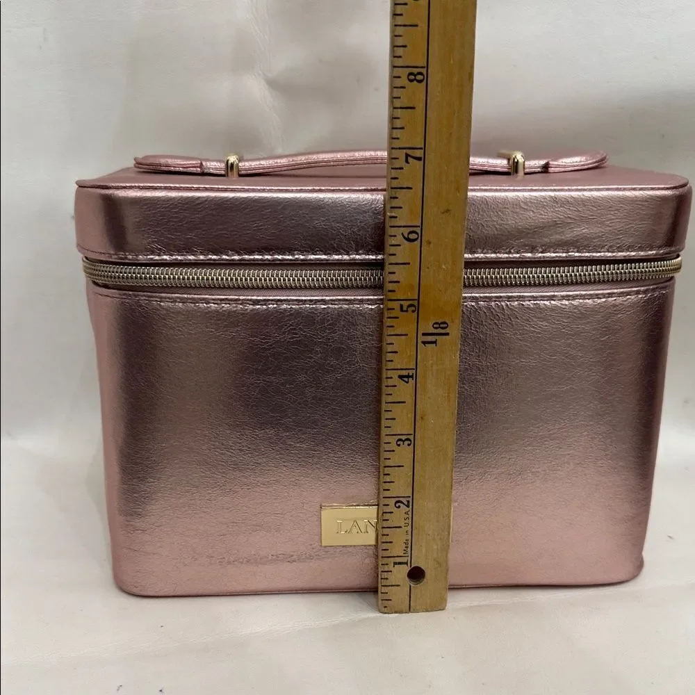 Lancome Metallic Pink Gold Makeup Cosmetic Travel Storage Bag With Handle New